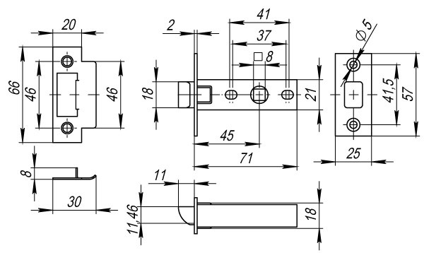 Защелка врезная Fuaro (Фуаро) PLASTIC P12-45-25 SN Матовый Никель