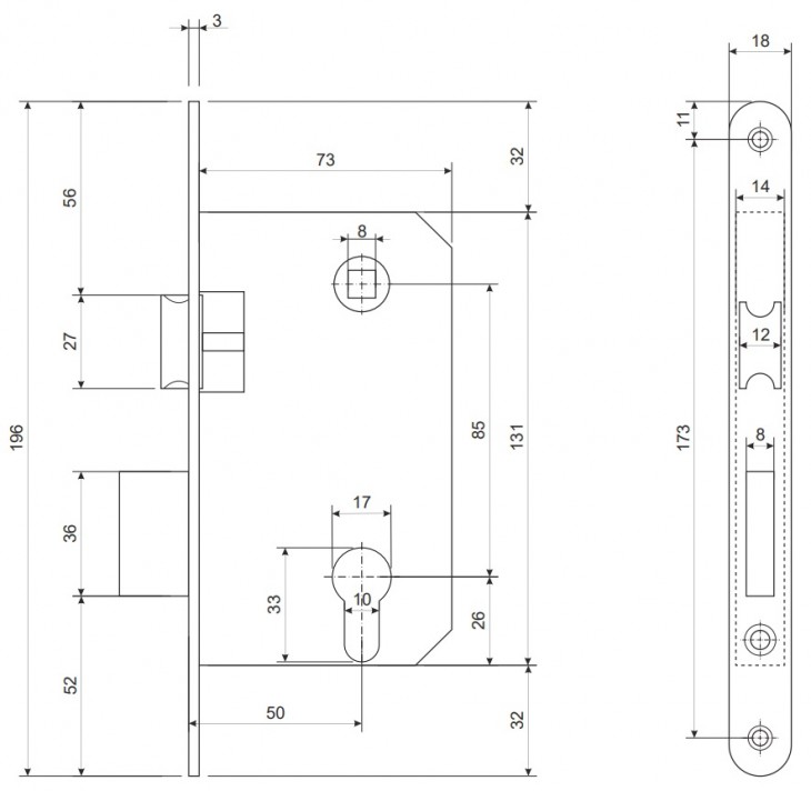 Замок врезной Apecs 5300-AB