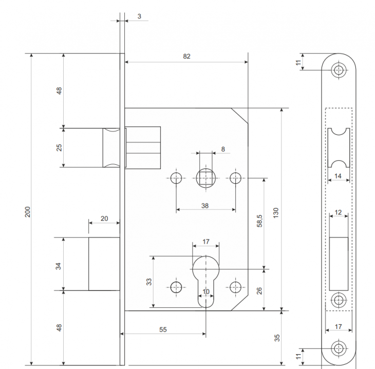 Замок врезной Apecs 1423-CR