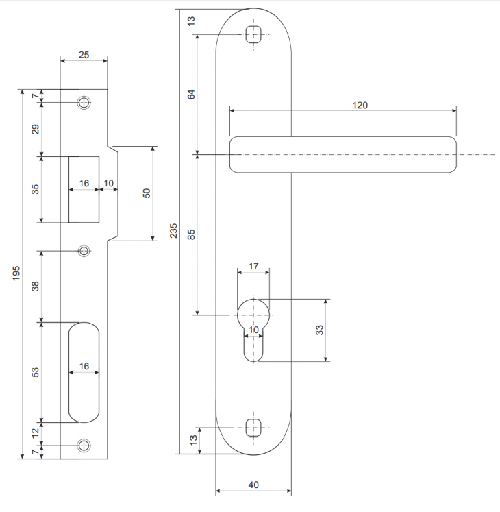 Замок врезной Apecs 2223/60-AB