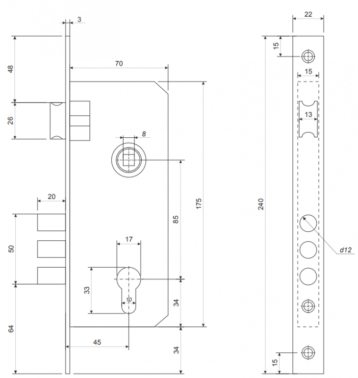 Замок врезной Apecs 2223/60-G