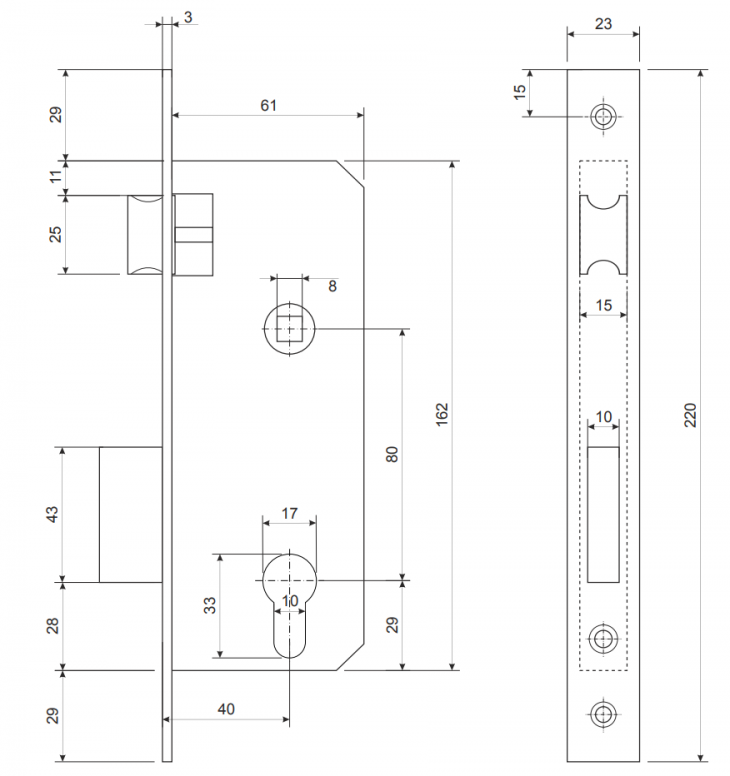 Замок врезной Apecs 1330/60-CR