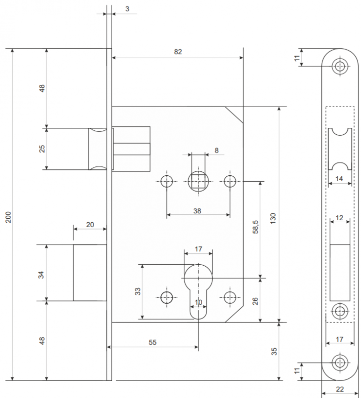 Замок врезной Apecs 1425-CR 