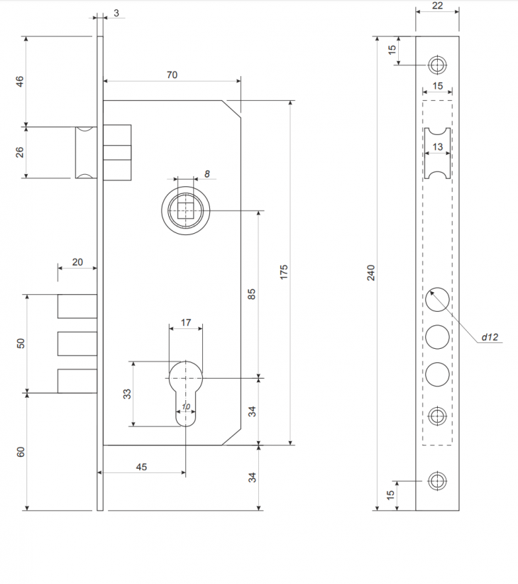 Замок врезной Apecs 2223/60-AB