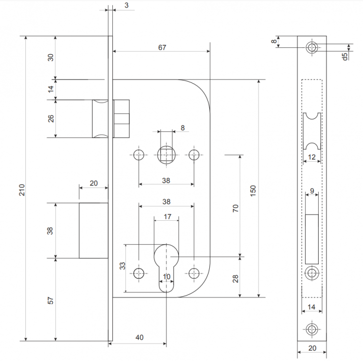 Замок врезной Apecs 1227/60-NI/NIS