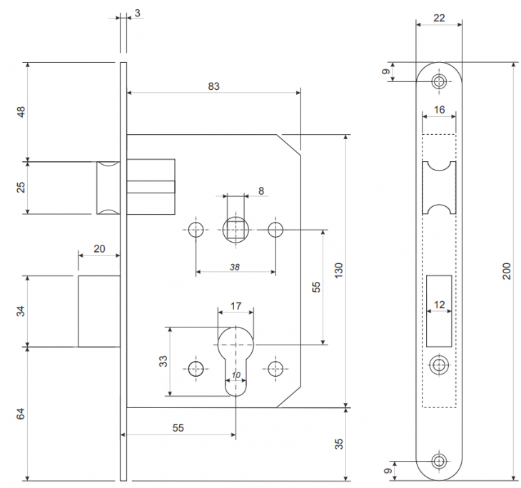Замок врезной Apecs 1623-AB